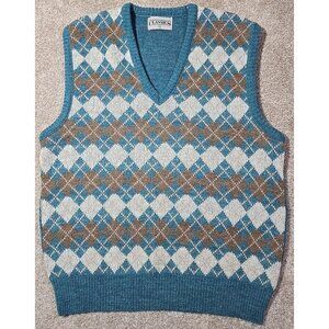 Vintage Classics Argyle Vest Wool Blend USA Made Teal Soft Lightweight Men's M